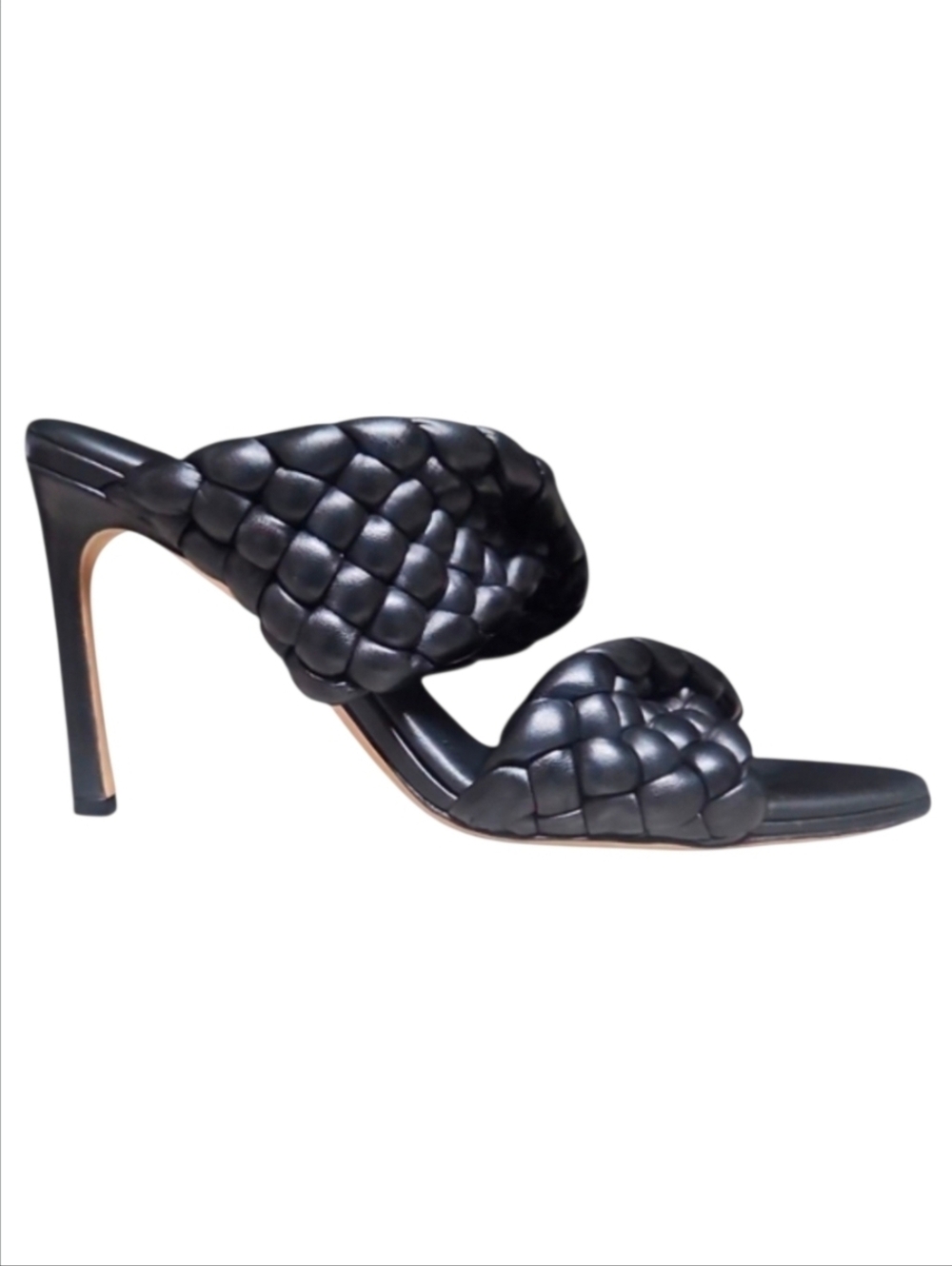 BOTTEGA VENETA | Padded Intrecciato Leather Mule Heels Black Square Toe US 7.5